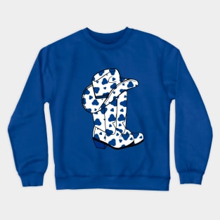 BLUE Cow Spots Cowboy Boots And Hat Crewneck Sweatshirt